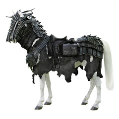Side view of a posing armored white war horse on a transparent PNG overlay . 3d rendering © Digital Storm