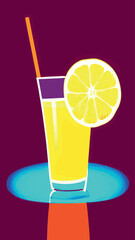 Vector glasses with fruit juice on a colored background