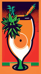 Vector glasses with fruit juice on a colored background