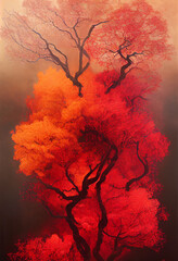 Painting of a orange cherry tree, digital art