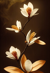 Painting of white magnolias on brown background, digital art
