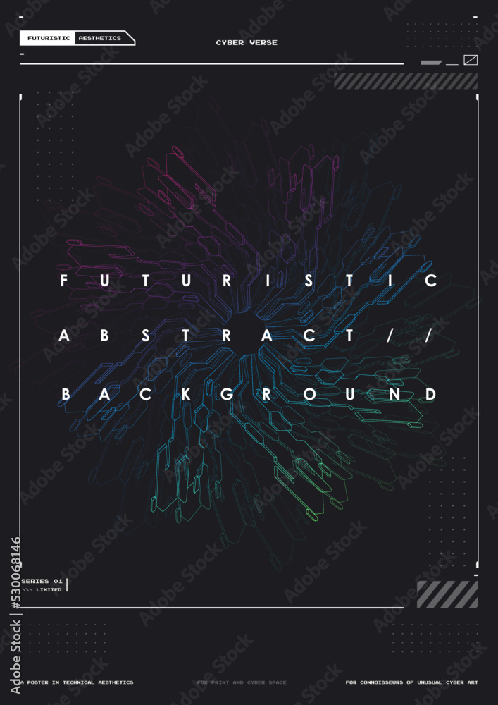 Poster tech abstract poster template with hud elements. cyber culture, modern flyer for web and print. hack