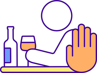 Alcohol abuse prevention RGB color icon. Deal with excessive alcohol consumption. Heavy drinking treatment. Isolated vector illustration. Simple filled line drawing