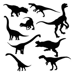 Set of dinosaurs silhouettes. Dinosaur silhouette vector drawing.
