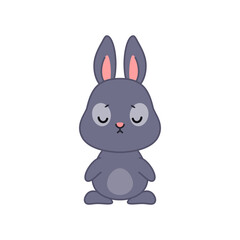 Cute sad bunny. Flat cartoon illustration of a unhappy little black rabbit isolated on a white background. Vector 10 EPS.