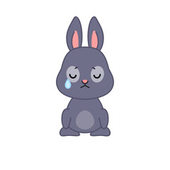 Fototapeta na wymiar Cute crying bunny. Flat cartoon illustration of a little sad rabbit isolated on a white background. Vector 10 EPS.