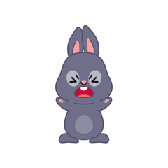 Cute angry bunny. Flat cartoon illustration of a funny little black rabbit screaming with anger isolated on a white background. Vector 10 EPS.