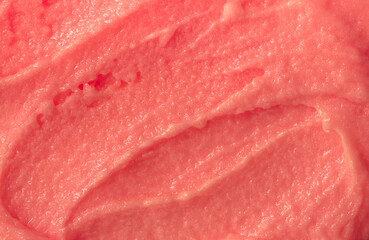 Berry yoghurt ice cream. Delicious sweet dessert close-up as a background. Smoothies from fresh fruits and berries. Ice cream texture.
