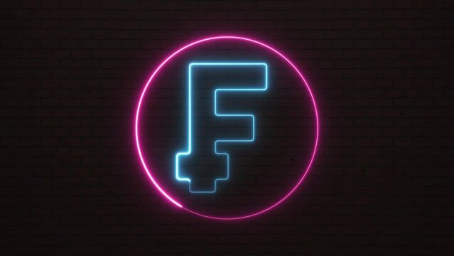 Thin line neon glowing symbol of Swiss currency Franc on a dark background. Simple business motion graphic animated element
