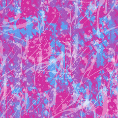 Obraz na płótnie Canvas A seamless pattern with monochrome paint splatters on a violet and pink background.