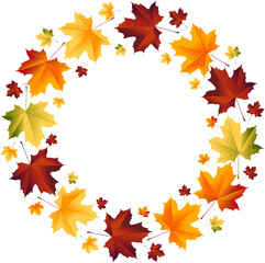 Naklejka na ściany i meble Maple leaf round frame with green yellow red color for autumn or thanksgiving design