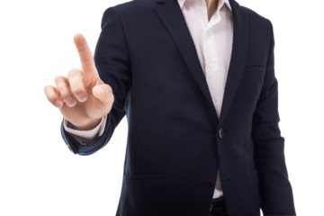 businessman touching an imaginary screen isolated