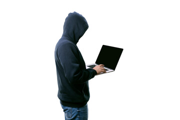 hacker with laptop  isolated