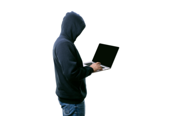 hacker with laptop  isolated