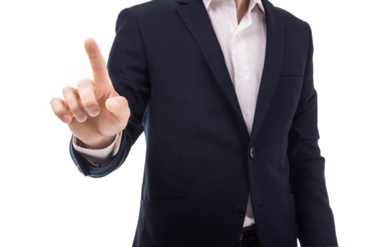 businessman touching an imaginary screen isolated