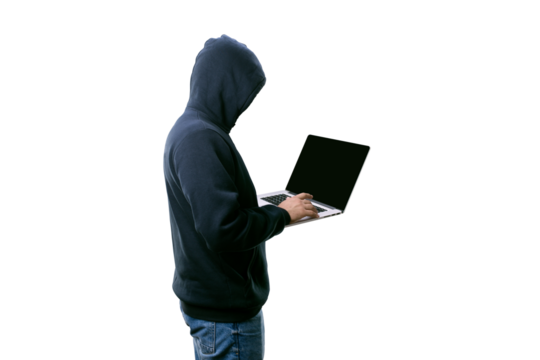hacker with laptop  isolated