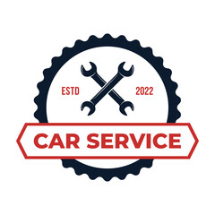 Car service label. Repair car icon. Vector logo with wrench