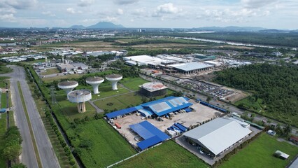 Fototapeta na wymiar Kuching, Sarawak Malaysia - September 12th 2022: The Samajaya Light Industrial Zone where all the major electronics, solar and semiconductor plants are located