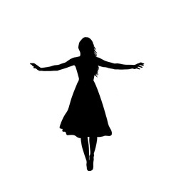 Spreading arms woman silhouette isolated on white background - 530074940