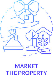 Market property blue gradient concept icon. Prepare realty for rent and sale abstract idea thin line illustration. Isolated outline drawing