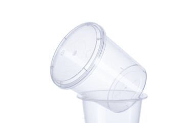 transparent food grade plastic round glass with a lid 400 ml, plastic container on white background...