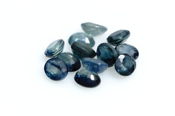 Natural gemstone blue sapphire isolated on white background