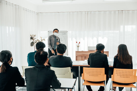 The supervisor is presenting business plans to employees in the company