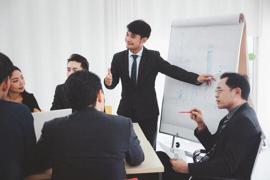 The supervisor is presenting business plans to employees in the company