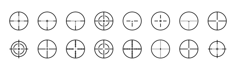 Aim Icon Set. Sniper Symbol, Business Goal, Mobile Application, Web Design, Games. Vector sign in simple style isolated on white background.