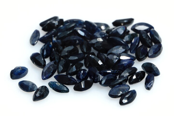 Natural gemstone blue sapphire isolated on white background