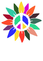 Sunflower hippie. Peace, love sign. Colorful flower clipart.