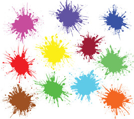 11 subtly different vector ink splats in different colours.