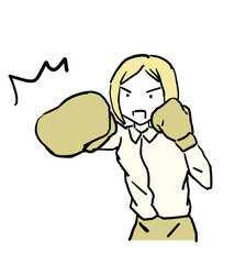 ボクシンググローブをはめて戦う女性