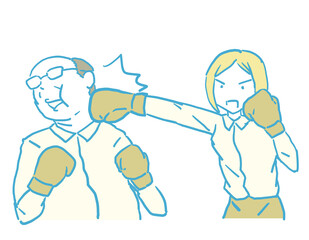 ボクシンググローブでセクハラ上司を倒す女性