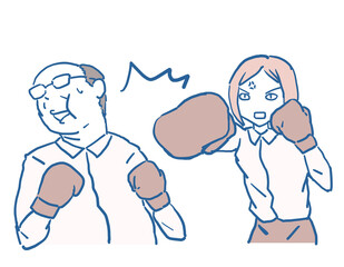 ボクシンググローブでセクハラ上司を倒す女性