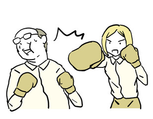 ボクシンググローブでセクハラ上司を倒す女性