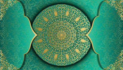 Luxury ornamental mandala design background in gold color. Mandala style greeting card. Design for invitation, wedding card, Diwali, decoration. India, Indian, Arabic, Damask, Asian, Turkish