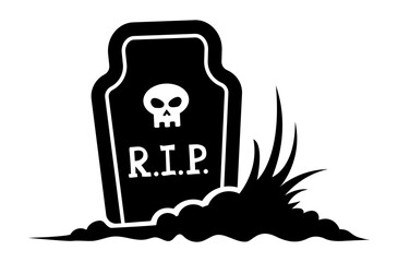 Grave flat illustration. Halloween sticker. Gravestone illustration
