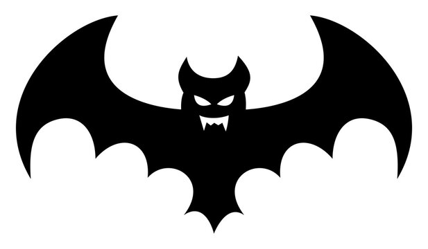 Evil bat icon, silhouette. Halloween sticker. Cartoon illustration