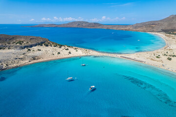 Aerial view of Simos beach in Elafonisos. Located in south  Peloponnese elafonisos is a small island very famous for the paradise sandy  beaches and the turquoise waters.