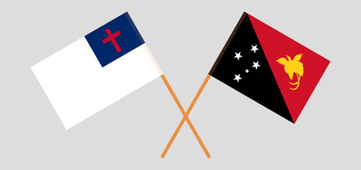 Crossed flags of christianity and Papua New Guinea. Official colors. Correct proportion