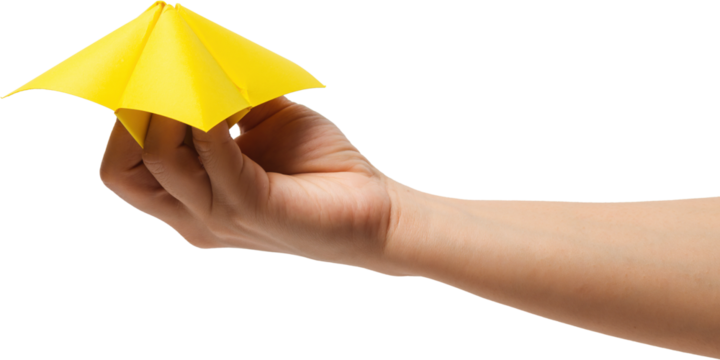 Close up of hand in a paper fortune teller isolated on transparent background