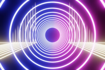 Metaverse digital cyber concept abstract background. 3d rendering futuristic circle neon light with gold light line