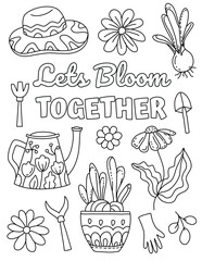 Positive, Inspirational Hand drawn coloring pages for kids and adults. Beautiful drawings with patterns and details. Coloring book pictures with blooming branches, flowers, stickers, quotes