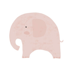 Lovely Hand Drawn Nursery Vector Art with Sweet Light Beige Baby Elephant on a White Background. Cute Baby Shower Print ideal for Card, Wall Art. Baby Girl and Boy Welcome Party Decoration.