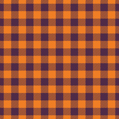 Checkered gingham plaid seamless pattern in orange and purple. For Thanksgiving fabric, textile and texture