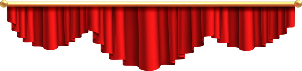 Realistic lambrequin. Red luxury textile. Scene drapes © YummyBuum