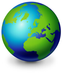 Earth globe with its shadow (isolated)
