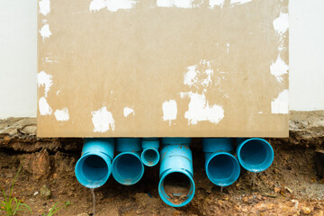 Blue PVC sewer pipe.