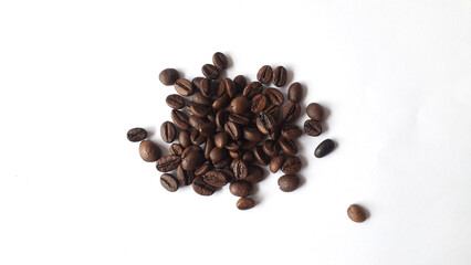 Coffee beans isolated on a white background with copy space for writing text